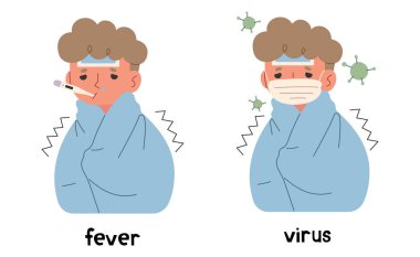 Beyaz arkaplandaki hastalıklar 1 sevimli, vektör illüstrasyonu.