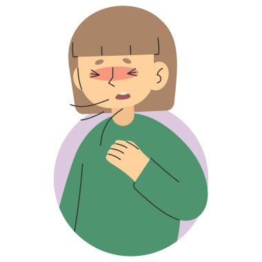 Nefes darlığı, beyaz arka planda 14 sevimli, vektör illüstrasyonu.