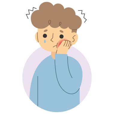 Beyaz arkaplanda 4 sevimli diş ağrısı, vektör illüstrasyonu.