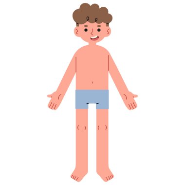 Adamın vücudu beyaz arka planda sevimli, vektör illüstrasyonu.