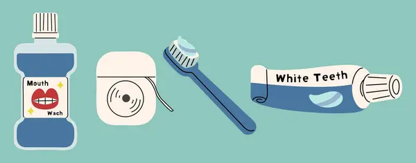 Mouth Cleaning Tools Cute Blue Green Background Vector Illustration — Wektor stockowy