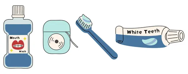 Mouth Cleaning Tools Cute White Background Vector Illustration — Stockvektor