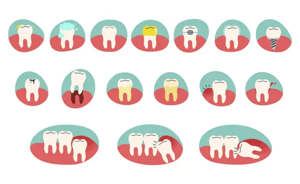 Teeth Collection Cute White Background Vector Illustration — Stock vektor
