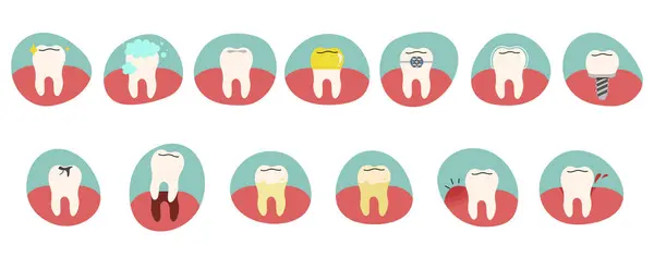 Teeth Collection Cute White Background Vector Illustration — Stockvektor