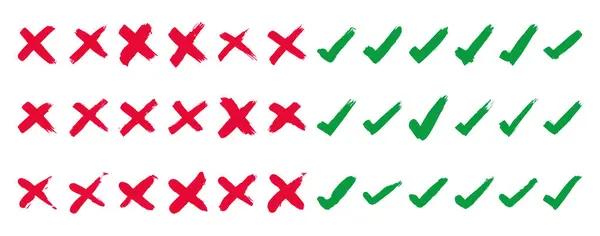 Beyaz arkaplan, vektör illüstrasyonunda tik, işaret ve çapraz iz koleksiyonu 1.