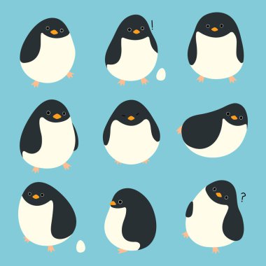 Beyaz arkaplanda sevimli Penguen 3, vektör illüstrasyonu.