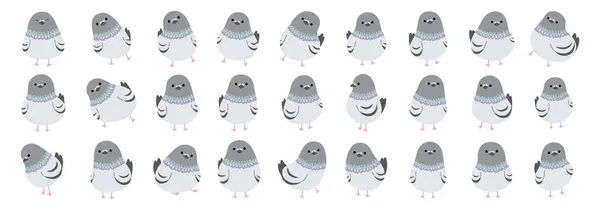 Beyaz arkaplandaki Güvercin Koleksiyonu 1 şirin, vektör illüstrasyonu.