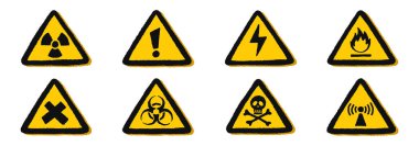 Beyaz arkaplanda Üçgen Tehlike İşaretleri, vektör çizimi.