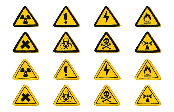 Beyaz arkaplan, vektör illüstrasyonunda Üçgen Tehlike İşaretleri Koleksiyonu.