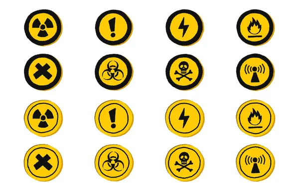 Beyaz arkaplan, vektör illüstrasyonunda Çember Tehlike İşaretleri Koleksiyonu.