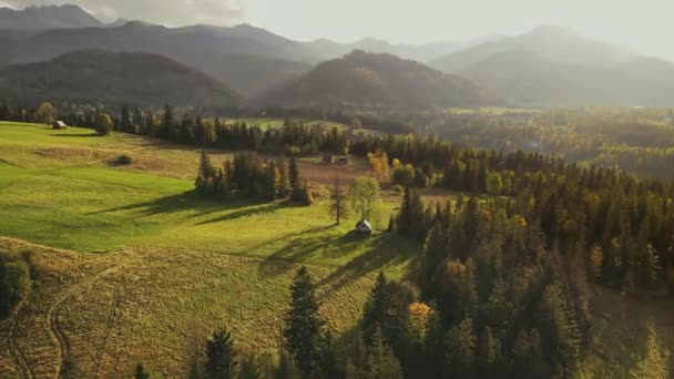 Colorful Aerial Mountains Late Warm Autumn Afternoon — Stock Video