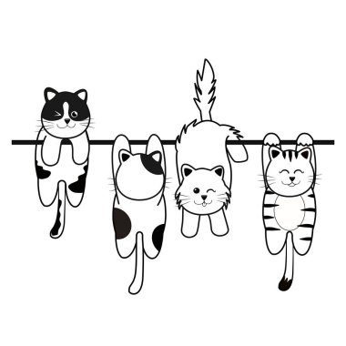 Kediyi ipe asmak komik kedi çamaşırları. Sevimli hayvan kedileri afişler, posterler, arka planlar, talep üzerine baskı ve POD gibi şeyler için dizayn edilmiş.