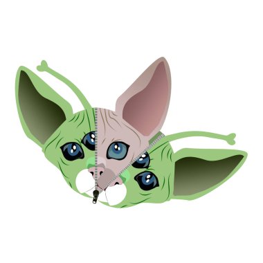 Cute halloween themed graphic of a cat with alien green cat mask, suitable for t-shirt, card, sticker and more clipart