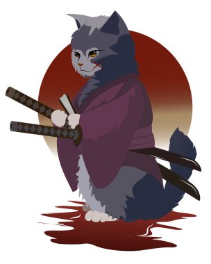 Kanlı Onur: Kızıl Güneş Altındaki Çapraz Yanaklı Samuray Kedisi