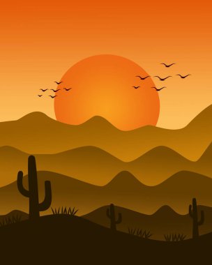 Vahşi kaktüslü Desert Sunset Silhoutte arka planı