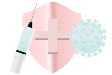 Aşı şırıngası, virüs ve çapraz kalkan bağışıklık kavramını simgeliyor.