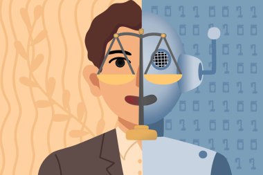 AI ve İnsan Etik Dengesi, Teknoloji Önyargıları için Kavramsal İllüstrasyon ve Adalet Eğitimi