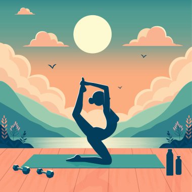 Yoga yapan bir kızın silueti.