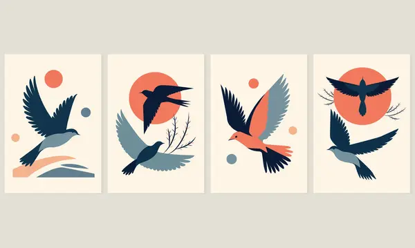 Minimalist yassı kuşların çizimi. Duvar dekorasyonu.