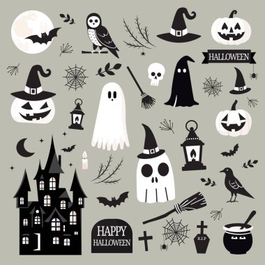 Cadılar Bayramı ögesi koleksiyonu düz tasarım