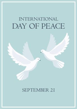 Beyaz güvercinlerle birlikte uluslararası barış günü minimalist düz uçucu tasarımı