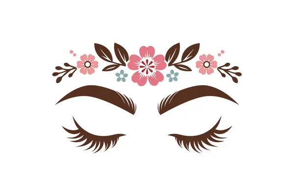 Güzellik salonu için minimalist logo kaşların veya kirpiklerin çiçeklerle süslenmesi