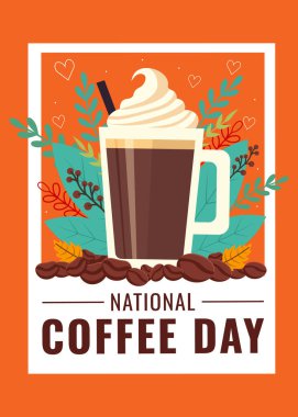 Ulusal kahve günü düz uçucu tasarım vektör çizimi