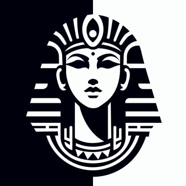 Mısır tanrısı tam yüz silueti siyah beyaz arkaplanda izole edilmiş