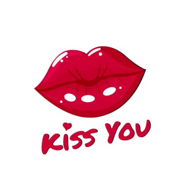 Kırmızı dudak etiketi ve beyaz arkaplanda izole edilmiş mesajın.