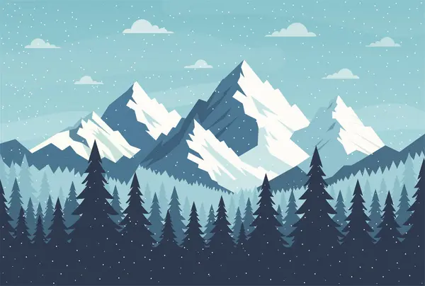 Dağların ve ormanın karla kaplı olduğu kış manzarası