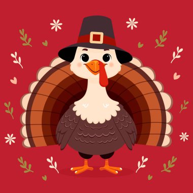 Hacıların şapkasıyla şirin bir Şükran Günü hindisi.