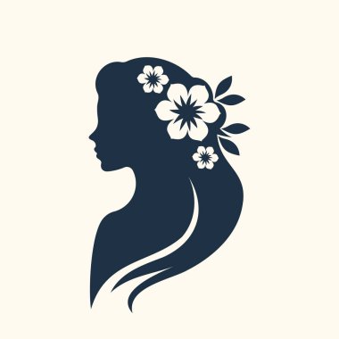 Saçında çiçekler olan kadın silueti.