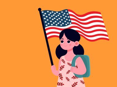 Amerika Birleşik Devletleri bayrağını tutan tatlı bir kız.