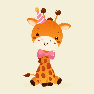 Doğum günü şapkalı bebek zürafası.