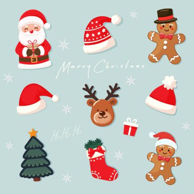 Bir dizi noel elementi düz resimleme