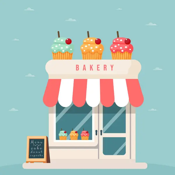 Kapkekler izole edilmiş vektör çizimi ile düz stil pastane