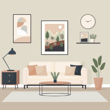 minimalist oturma odası düz biçim vektör çizimi