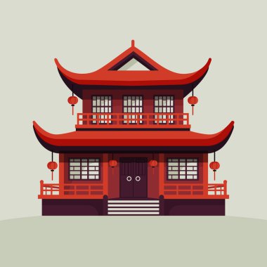 Çin kırmızı evi düz stil izole edilmiş vektör çizimi