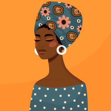 Geleneksel giysili güzel Afrikalı kadın düz vektör çizimi