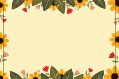 çiçekler ve terk yatılı çerçeve düz vektör illüstrasyonu