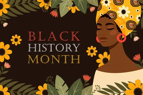 Siyah Tarih Ay duvar kâğıdı çiçek desenli ve güzel kadın düz vektör resimli.