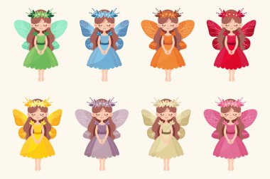 şirin çizgi film perisi beyaz arkaplanda izole edilmiş vektör çizimi