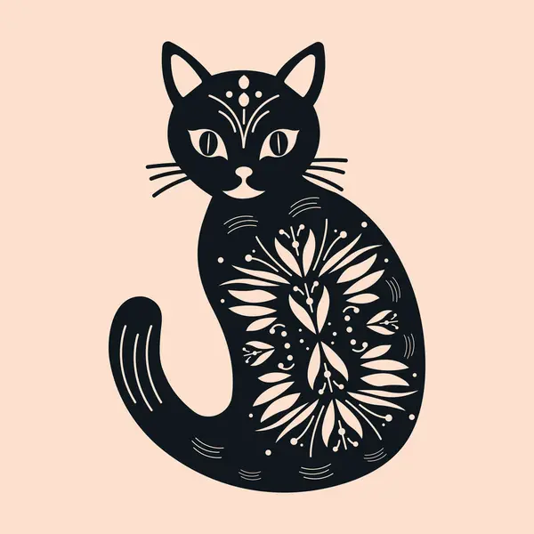 Siyah kedi dövmesi tasarımı düz çizim