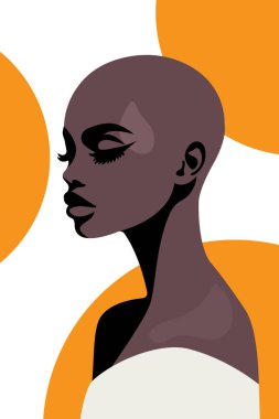 Profilde vektör moda illüstrasyonu Afro-Amerikan kel kadın