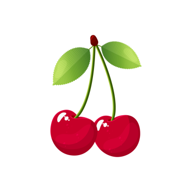 Şeffaf arkaplanda izole edilmiş yapraklı kiraz düz vektör çizimi