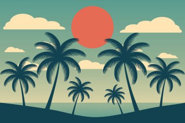 Avuç içi içi eski renklerde düz illüstrasyon ile yaz arkaplanı