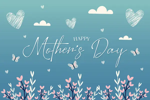 Mutlu anneler günü çizimi. Karalama kalpler, bulutlar ve kelebekler.