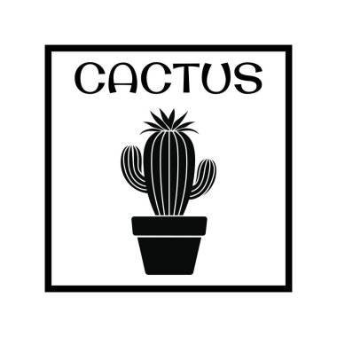 Kaktüs minimalist siyah beyaz logo düz vektör çizimi
