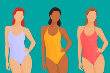 Mayolu bir grup yüzsüz kadın düz vektör çizimi.