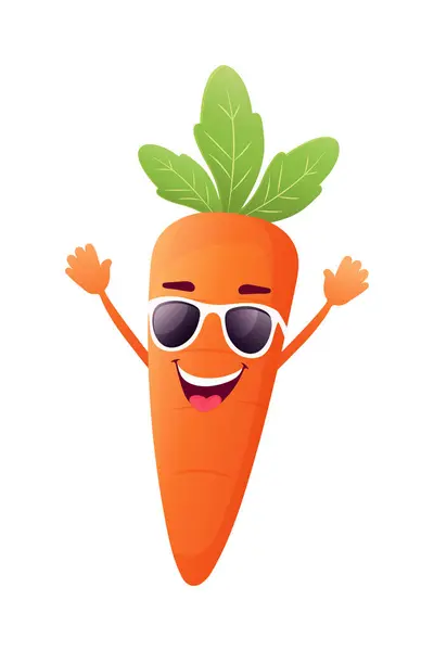 Güneş gözlüklü havuç karakteri düz vektör çizimi beyaz arkaplanda izole edildi